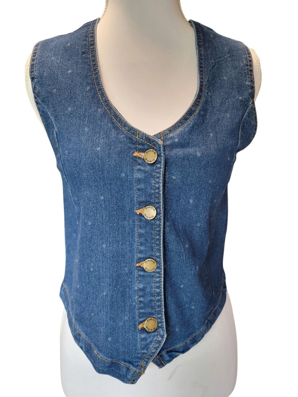 Bebe Fitted Denim Button Up Vest